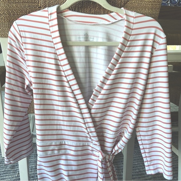 SOUTHERN TIDE Coral and White Striped Moira Performance Skort Romper - Picture 4 of 8